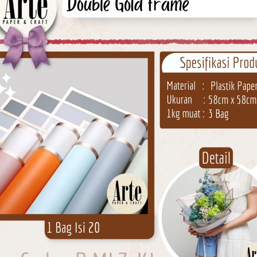 

KP8 2 Lembar Cellophane Double Gold Frame Buket Bunga Korean Kertas Waterproof Ori Sinowrap Flower Wrapping Paper Calor Kado Arte Grosir Florist Supply Jakarta Bekasi PMLZKJ