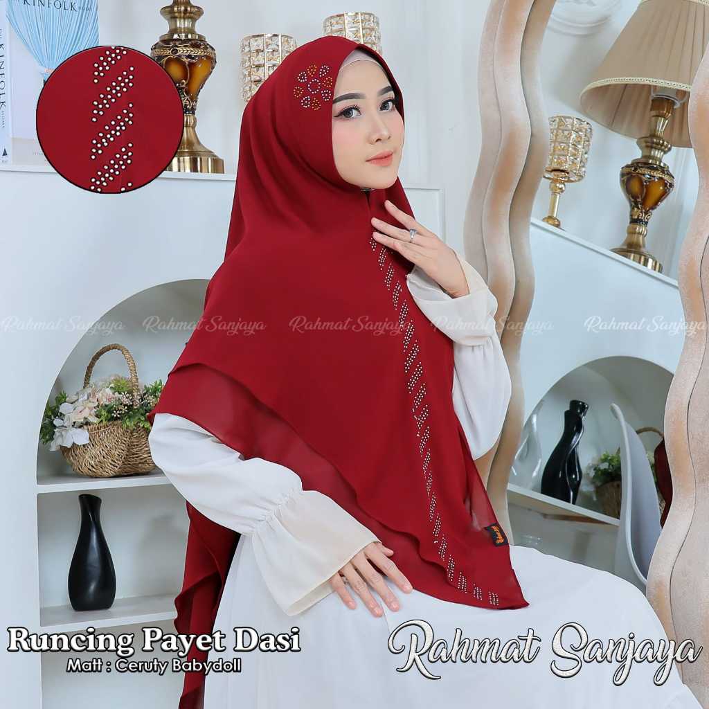 TERPOPULER - Jilbab Khimar Runcing Payet Dasi Sawarosky 2 Layer Jumbo Syar'i Ceruty Babydoll