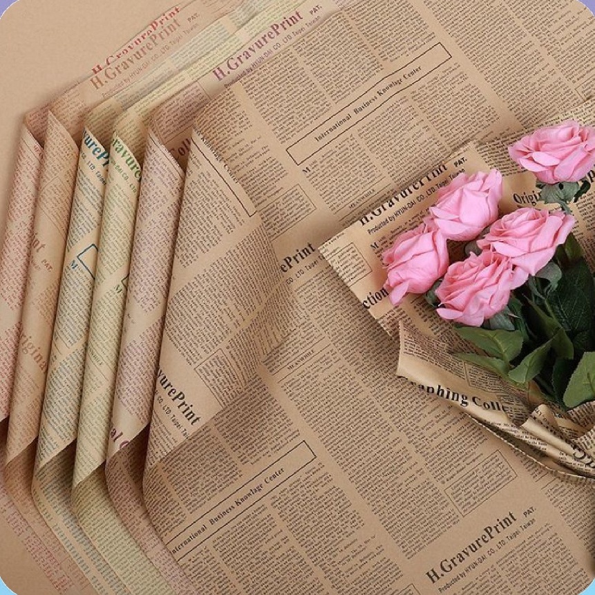 

KI3 2 LEMBAR Kertas Buket Bunga Cellophane Motif Koran Vintage Newspaper Flower Wrapping Paper KB29