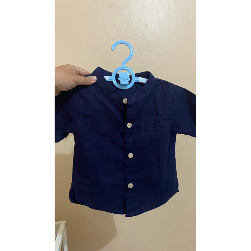 [PRELOVED] BAJU KEMEJA BAYI BAJU LEBARAN BIRU NAVY BAYI 0-1 TAHUN
