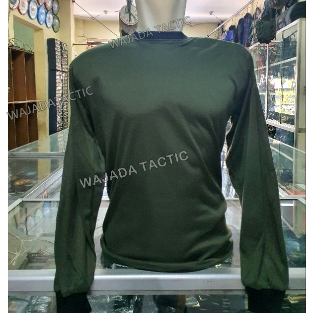 Kaos Kombinasi Lengan Panjang Warna Hijau Army - Kaos Lapangan Menwa Pramuka PMR - Kaos Panjang TNI 