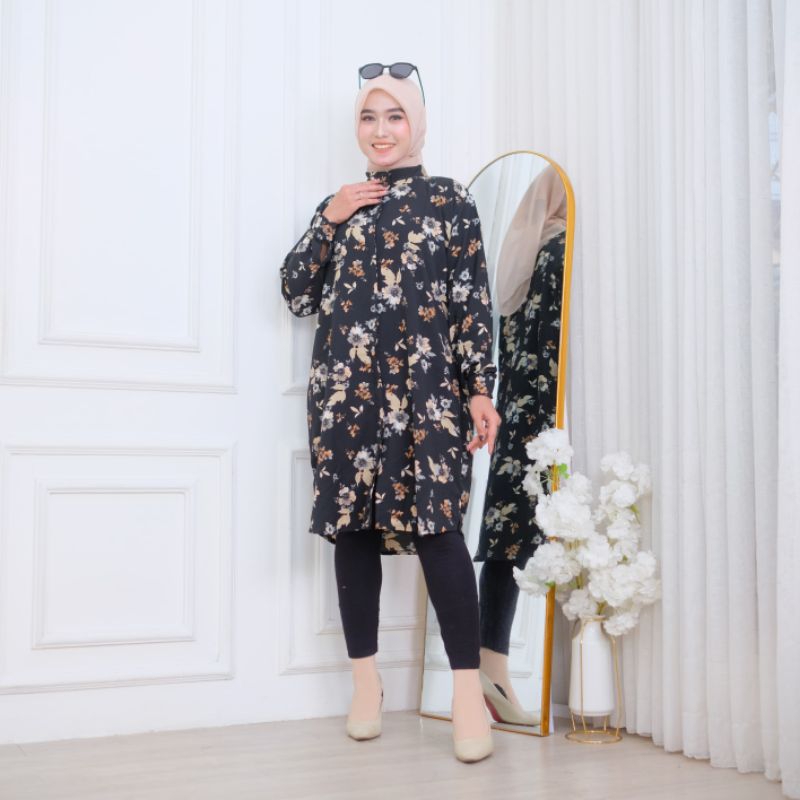 LARAS LONG TUNIK MOTIF 3 - TUNIK MOTIF BUNGA BUNGA - TUNIK CRINKLE SUPER NYAMAN