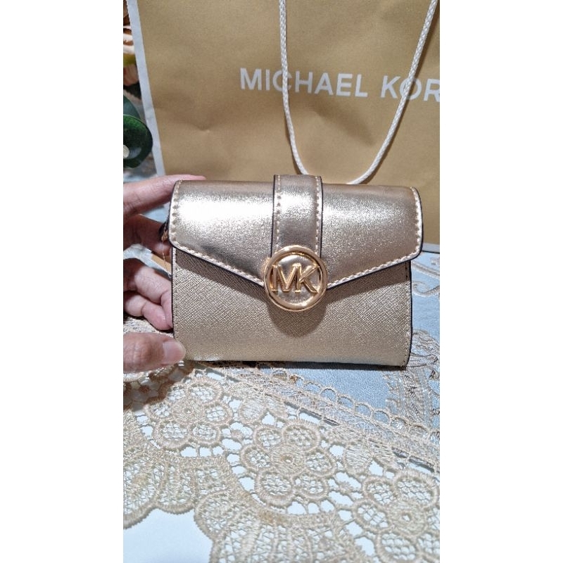 Michael Kors Carmen Medium Flap Bifold Wallet Pale Gold