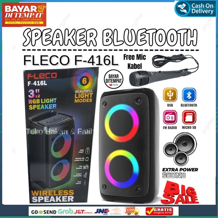 Speaker Fleco F-416L Super Bass Gratis Mic/Speaker Bluetooth Karaoke Portable Full bass/Speaker X Ba