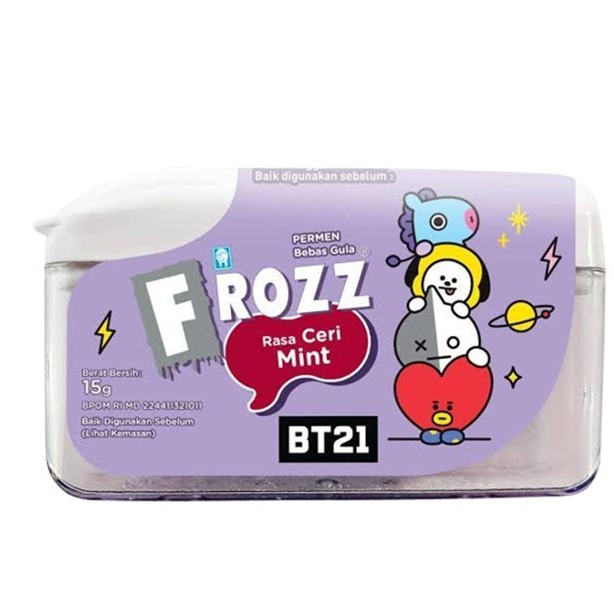 

Frozz Cherry Mint BT21 Permen Dingin Bebas Gula 15 Gram