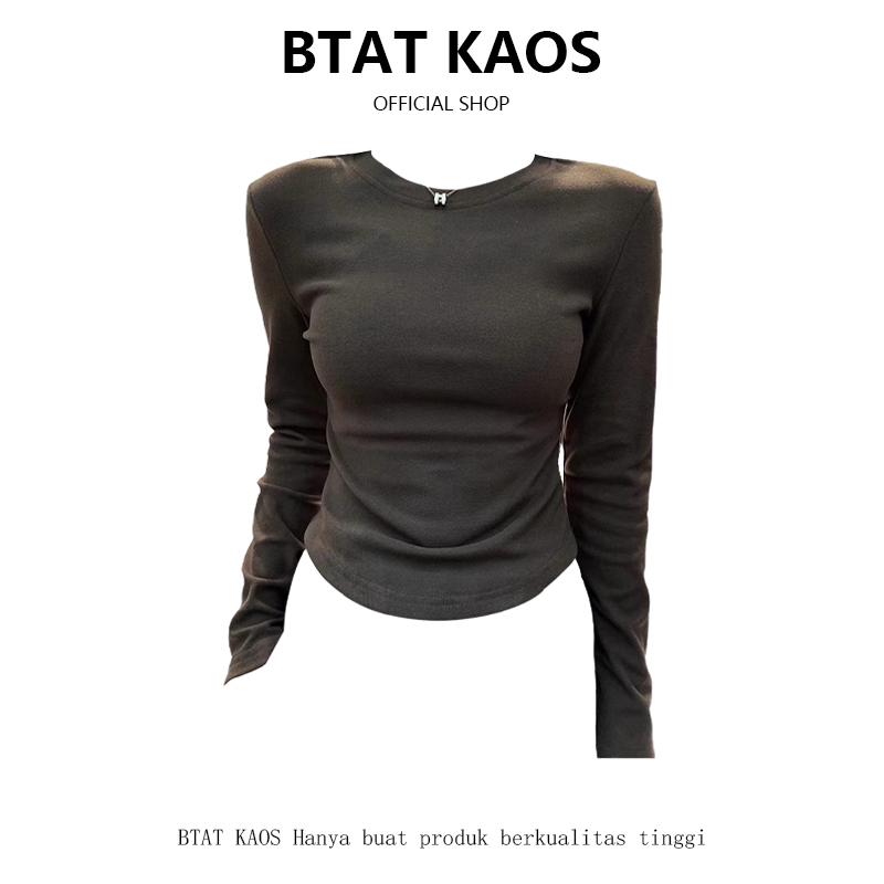 BTAT Baju Kaos Lengan Panjang Wanita Korea / Atasan Hem Berbentuk U Polos Premium