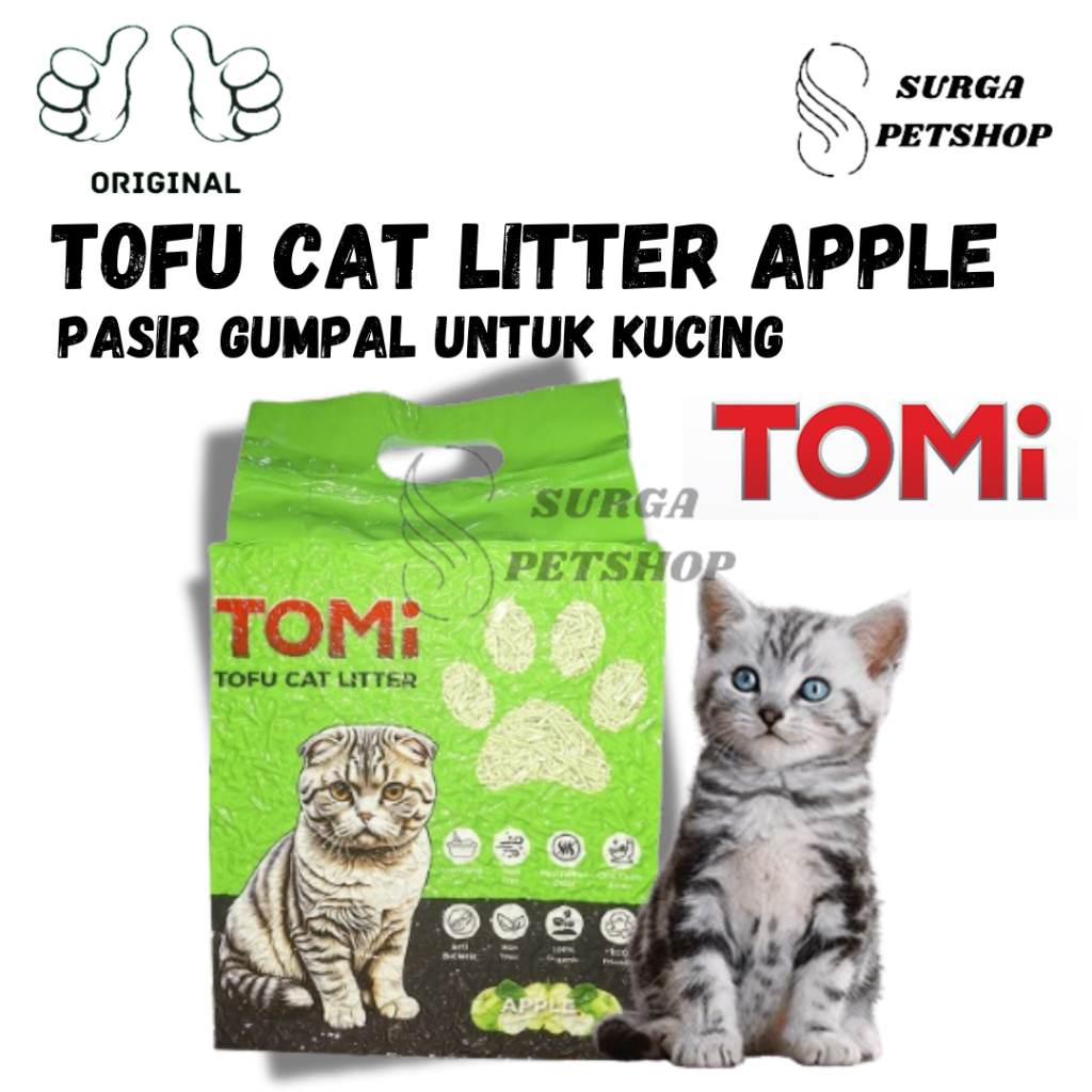 TOMI Tofu Cat Litter Apple 7 L 2,5 kg Pasir Gumpal Untuk Kucing Flushable Apel 7 Liter 7L dari Kedel