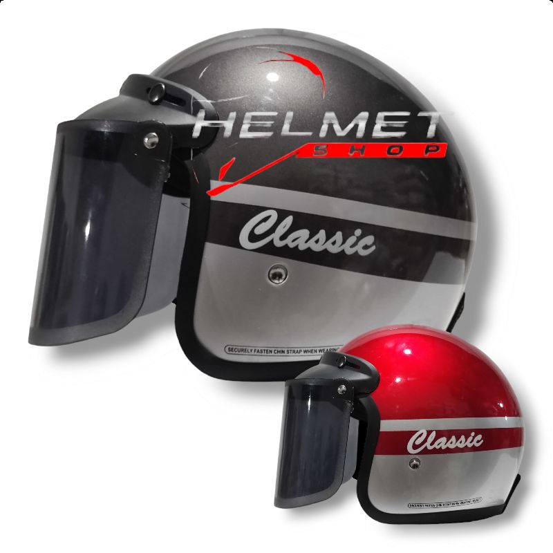 helm bogo polos classic garis tiga_helm bogo polos kaca datar_helm bogo dewasa pria wanita SNI