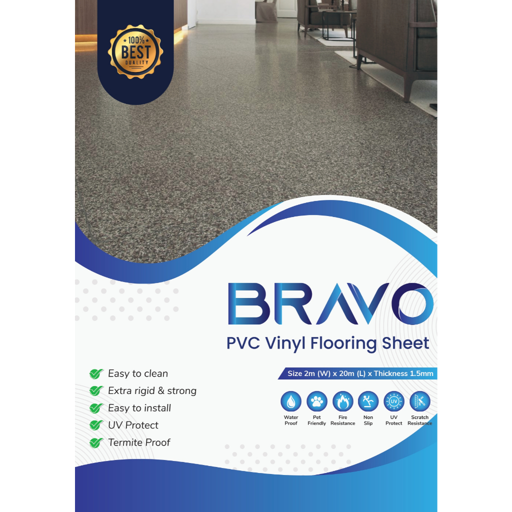 Karpet Vinyl Bravo Tebal 1,5mm / Vinyl Roll Motif Stone Terazzo