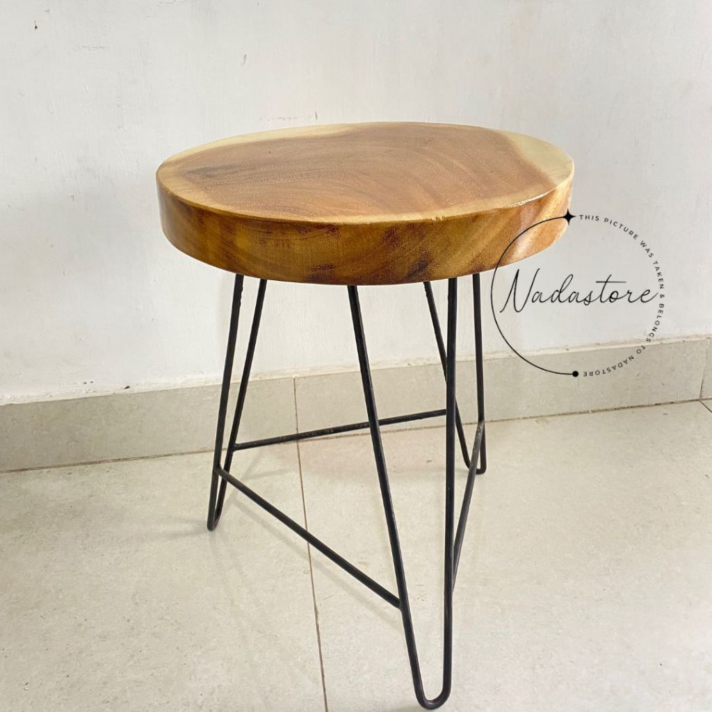 Meja Bulat / Meja rustic / meja akar Jati / Meja Trembesi Meja Kayu Kaki besi Bulat 35 cm