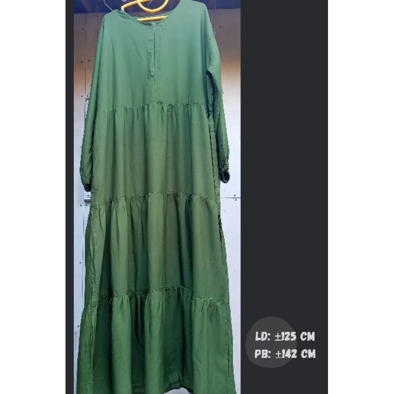 Preloved Masih Baru Like New Gamis Rayon Rempel Susun Jumbo XXL Warna Hijau Army Homedress Busui