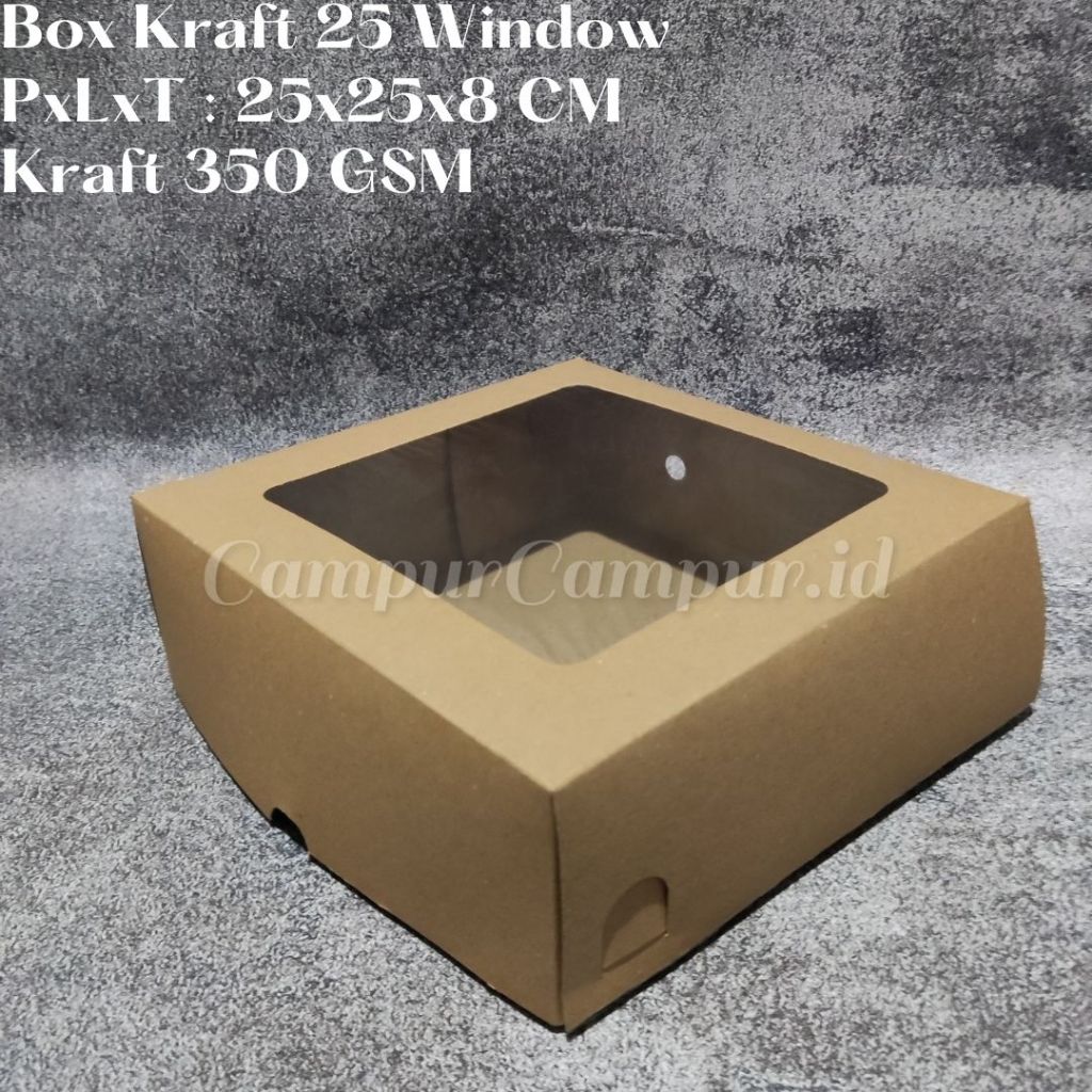

Box Kraft window R11 Dus Jendela 25x25x8 Dus Roti /Kotak Nasi /Box Hampers FULL LAMINASI
