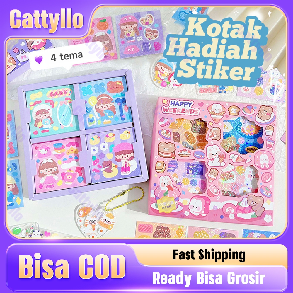

100 Lembar Stiker Motif Korea Glitter Kartun Lucu Waterproof DIY Glossy Hologram Stiker
