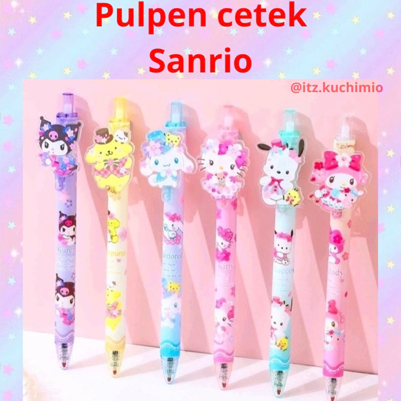 

Pulpen Sanrio pen cetek bolpoin Cinnamoroll My Melody Kuromi Pompompurin Pochacco