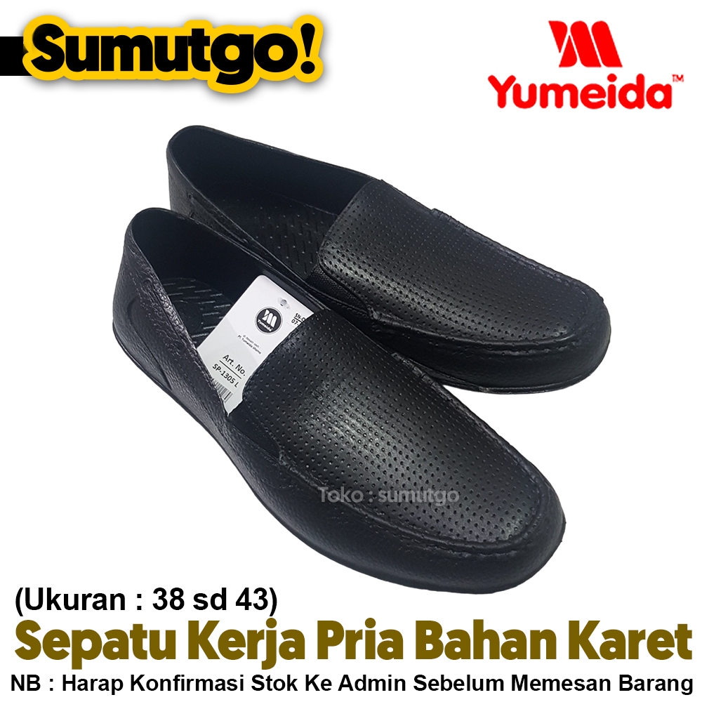(COD) MURAH Sepatu Kerja Pantofel Karet PVC Pria Hitam Tahan Air Yumeida uk 38 sd 43 / Sepatu Slip O