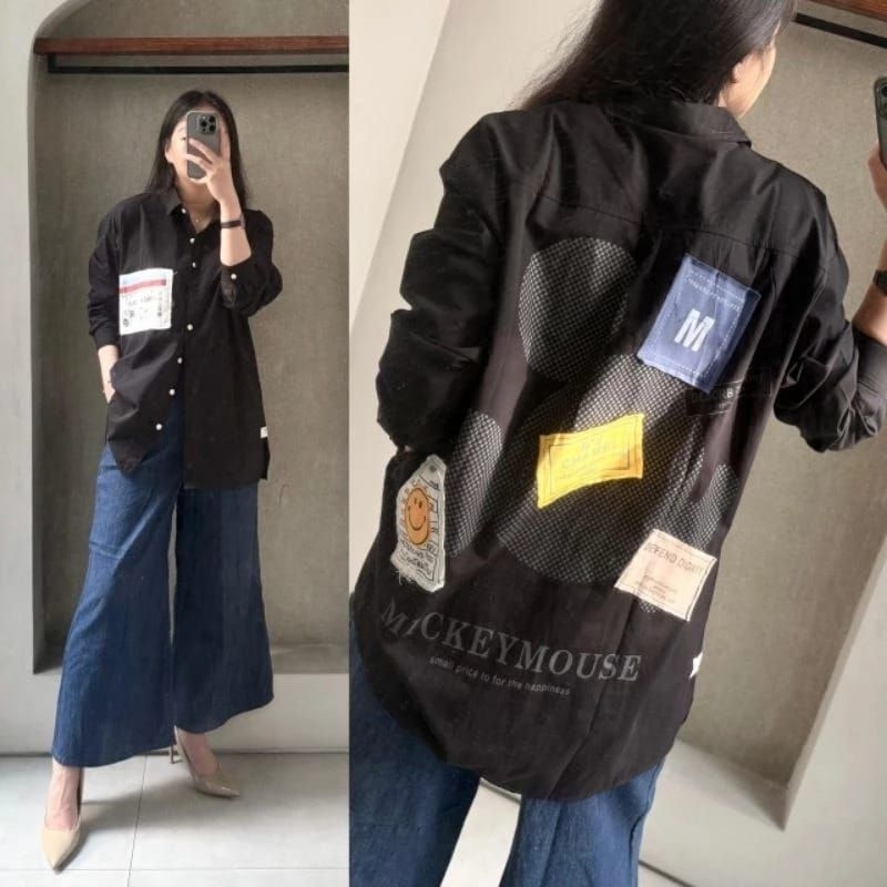 Kemeja Hitam jumbo wanita halus adem premium Olivia blus shirt by Kintans