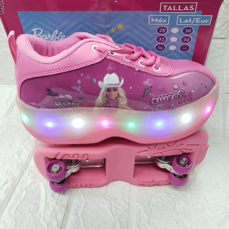 ORIGINAL TERMURAH Sepatu Roda Lipat Lampu Roda 4 Karakter Barbie / Berbie / sepatu roda anak LED Lig