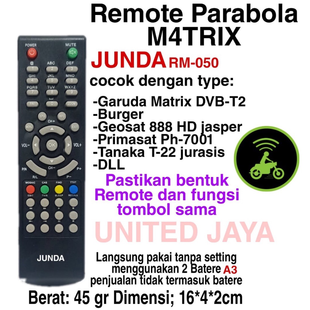 SALE REMOTE RECEIVER PARABOLA MATRIX BURGER GEOSAT PRIMASAT TANAKA T22 JURASIS JUNDA RM5