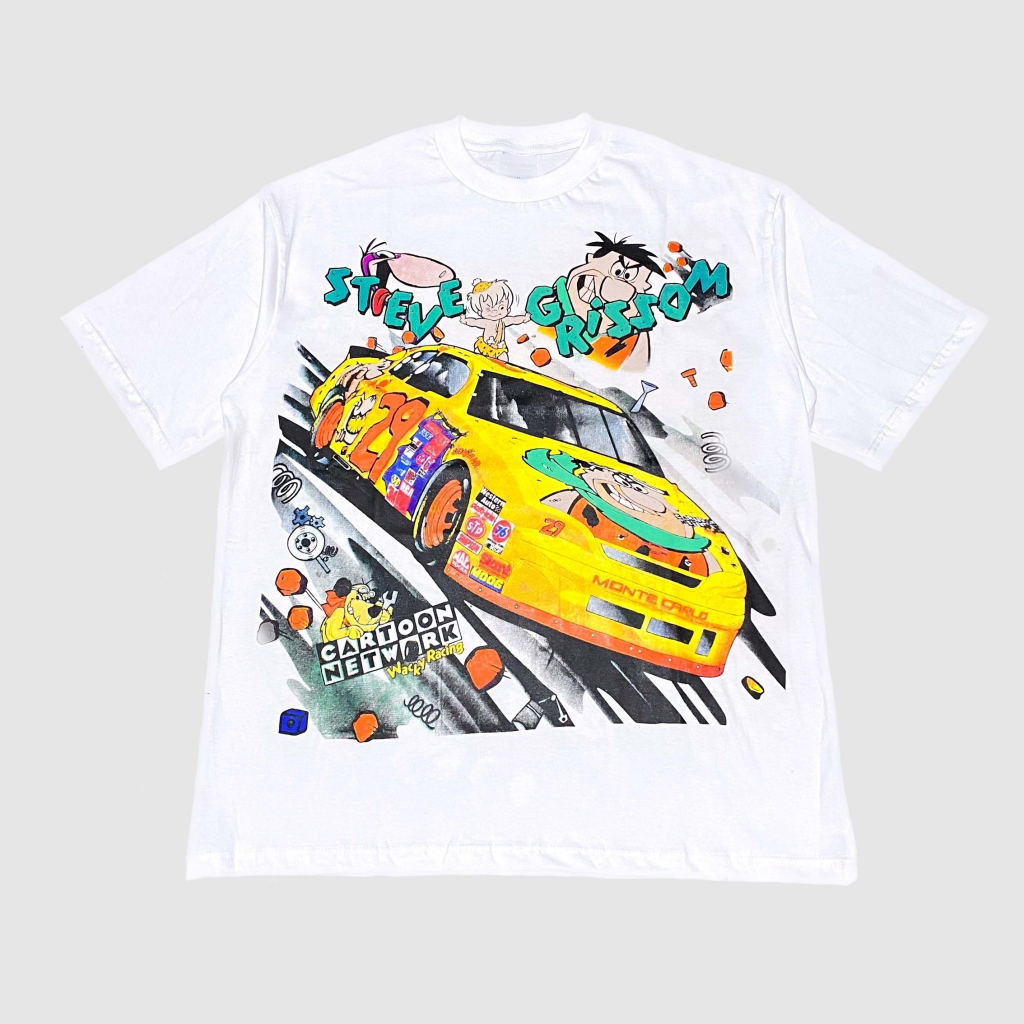 Kaos Oversize VIntage Cartoon The Flintstones Nascar cls Cotton Combed 20s