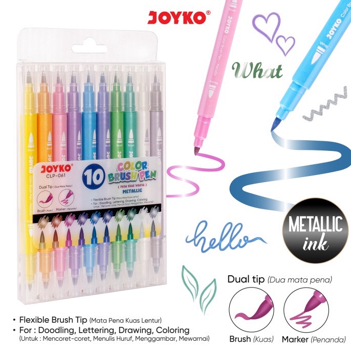 

KODE N9R2 Color Brush Pen Pena Kuas Warna Joyko CLP61 Metallic Dual Tip