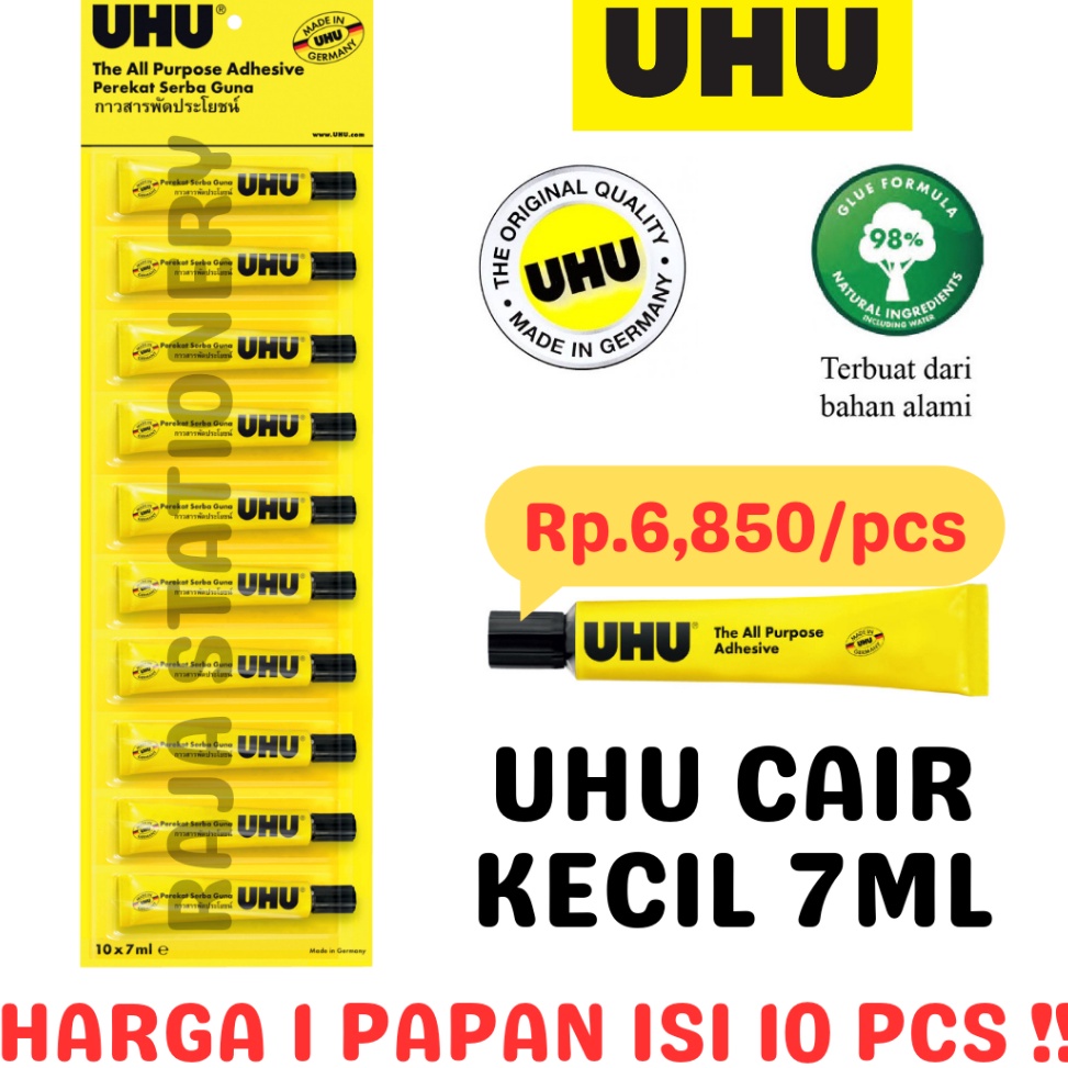 

KODE T3X8 UHU ALL PURPOSE GLUE 7ML LEM SERBAGUNA UHU CAIR BENING KECIL 1PCS