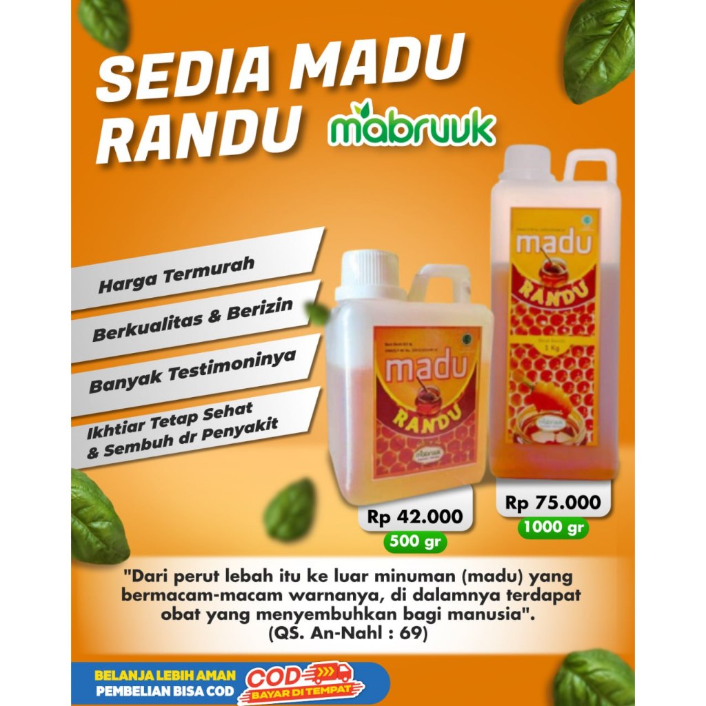 

Madu Randu Mabruuk Asli 100% Tanpa Campuran 1kg | 500kg | Madu Murni