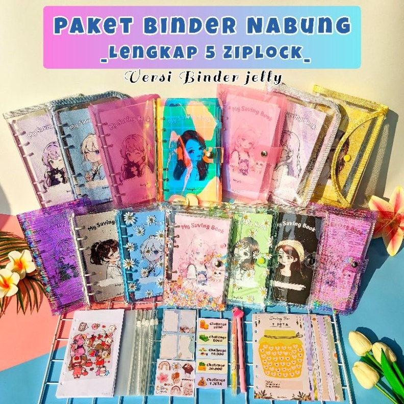 

KODE J2J4 A6 BINDER KEUANGAN MONEY BINDER Paket binder sinking fund binder A6 binder sequin daisy hologram ziplock zipper pocket