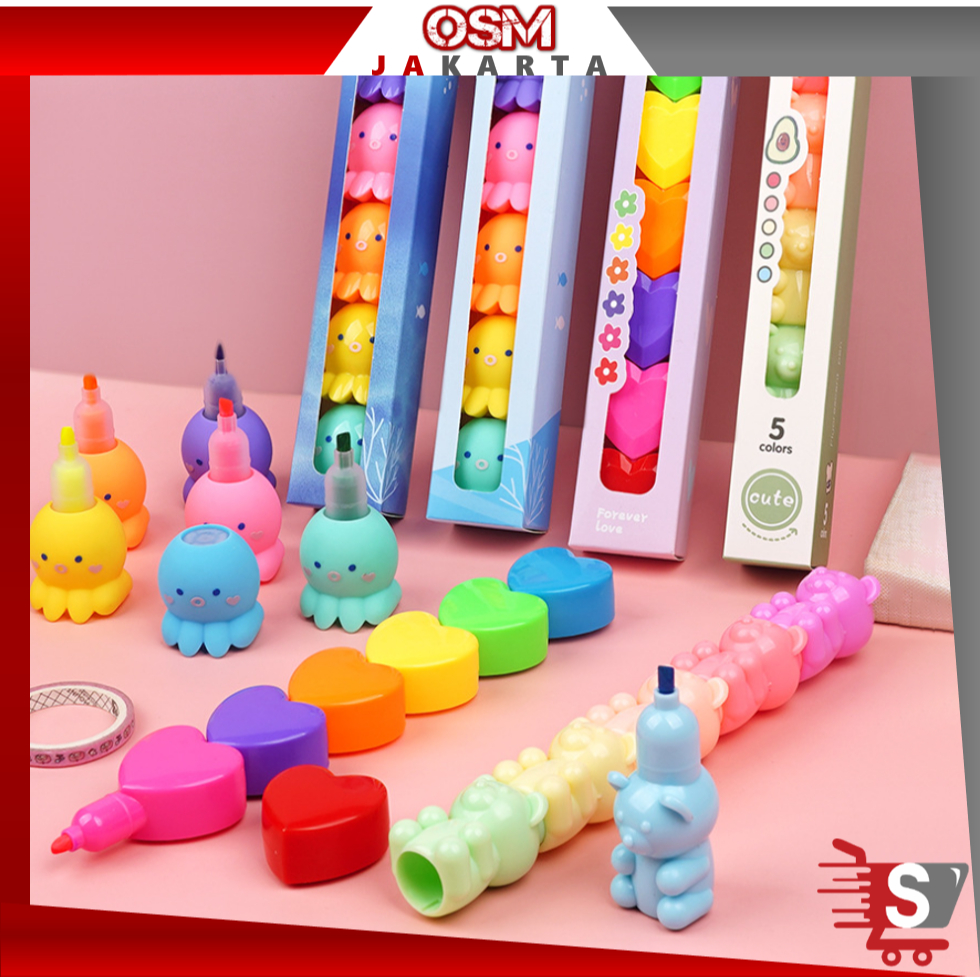 

OSM JKT S6295 Set Stabilo Pastel Lucu / Highlighter Tumpuk 1 Set / Textliner Motif Karakter Lucu / Spidol Pastel Lucu Warna Warni