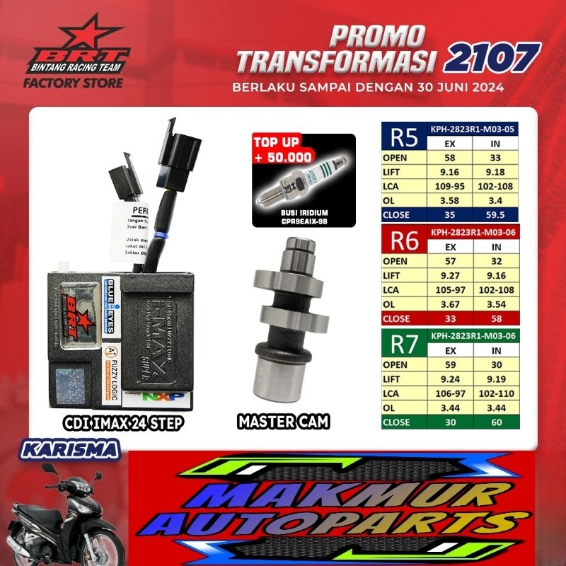 Promo Transformasi BRT 2107 Paket CDI I-Max 24 Step dan Master Cam Noken as Karisma / Supra X 125 / 
