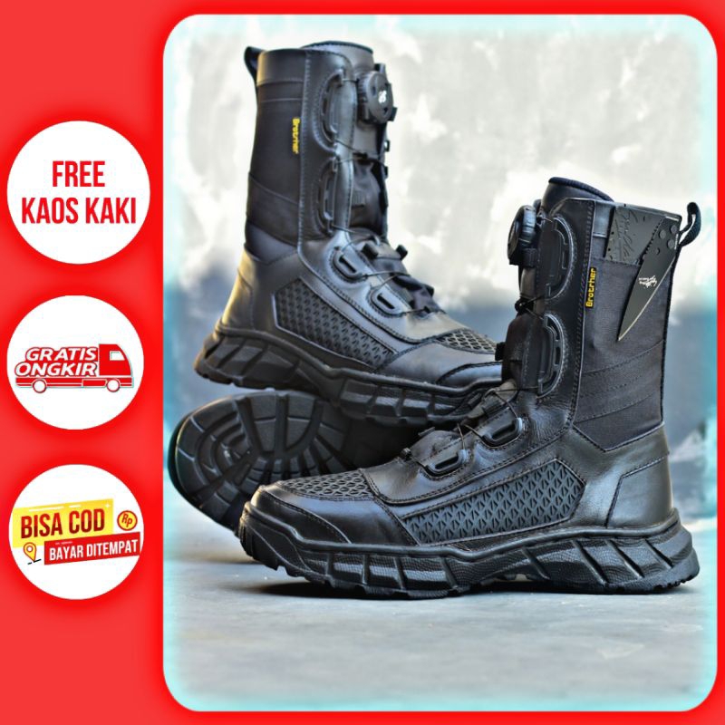 Sepatu Boots PDL tali putar kulit sapi kombinasi kordura anti air waterprof outsole karet sudah di s