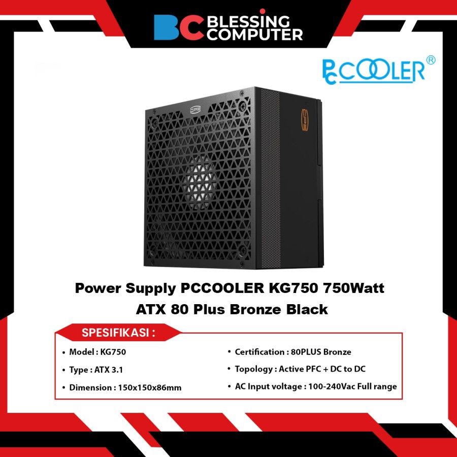 Power Supply PCCOOLER KG750 750Watt ATX 80 Plus Bronze Black