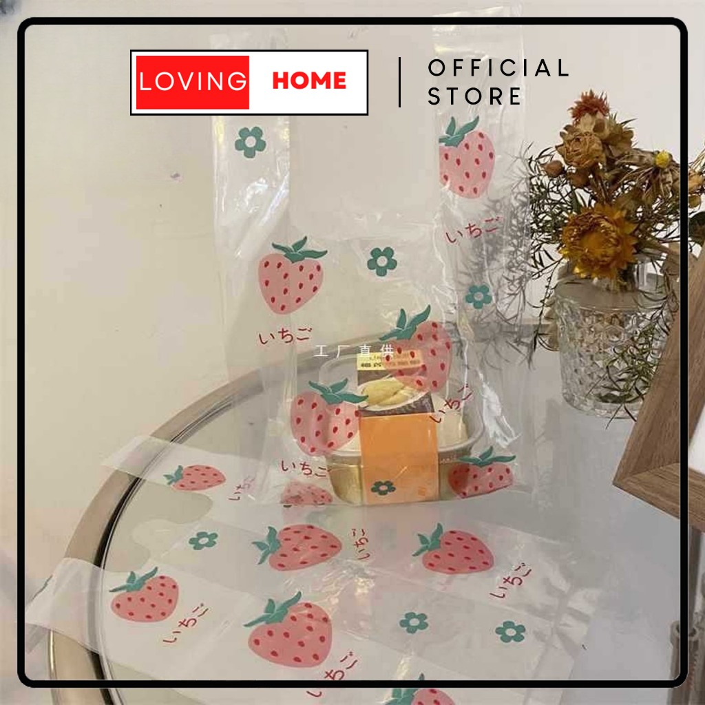 

LOVING HOME - Kantong Plastik Paper Bag Transparant Tebal Strawberry Kantong Hadiah Kado Kemasan