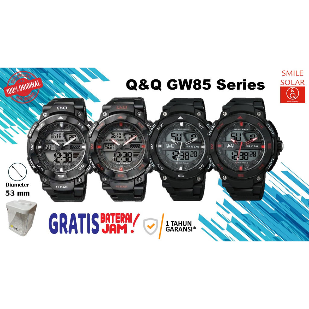 Jam Tangan Pria Casual Sporty Digital Double Time Original Q&Q QnQ QQ GW85 GW85J Diameter Besar