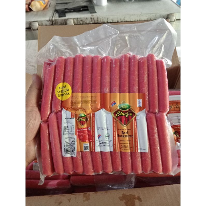 

Sosis beff bockwurst chiefs 1kg isi 50biji