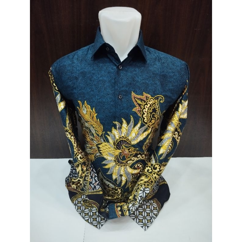 Alisan Kemeja Batik Pria Burung Emas Lengan Panjang Slimfit