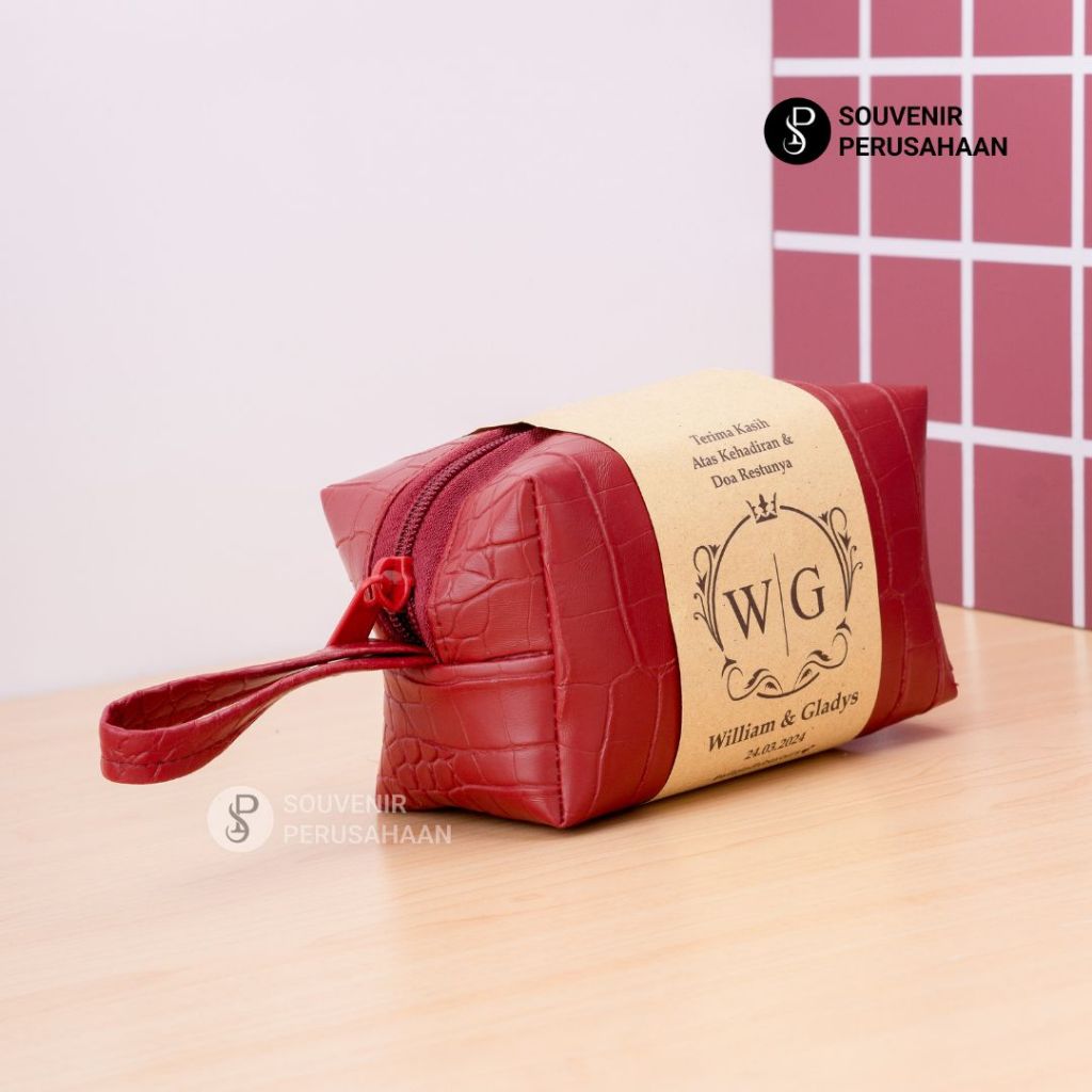 Souvenir Perusahaan Pouch Boxy Bahan Croco Besar Kecil Souvenir Pernikahan Dompet Pouch Make Up Cust