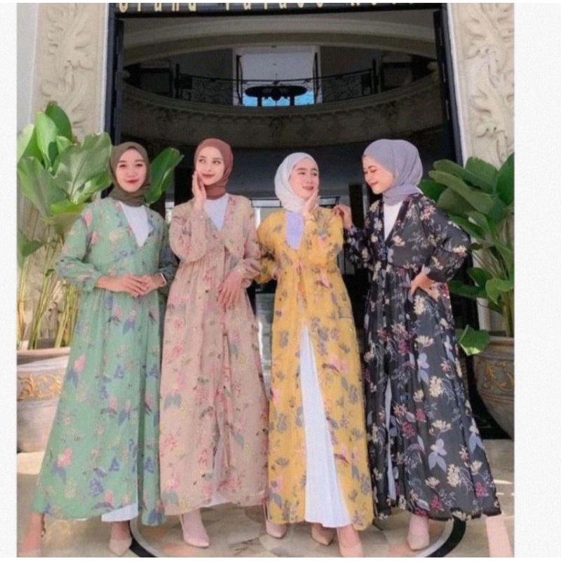 Long Cardigan cerutty Outer Pantai Wanita Hijab Motif Bunga zea outwear