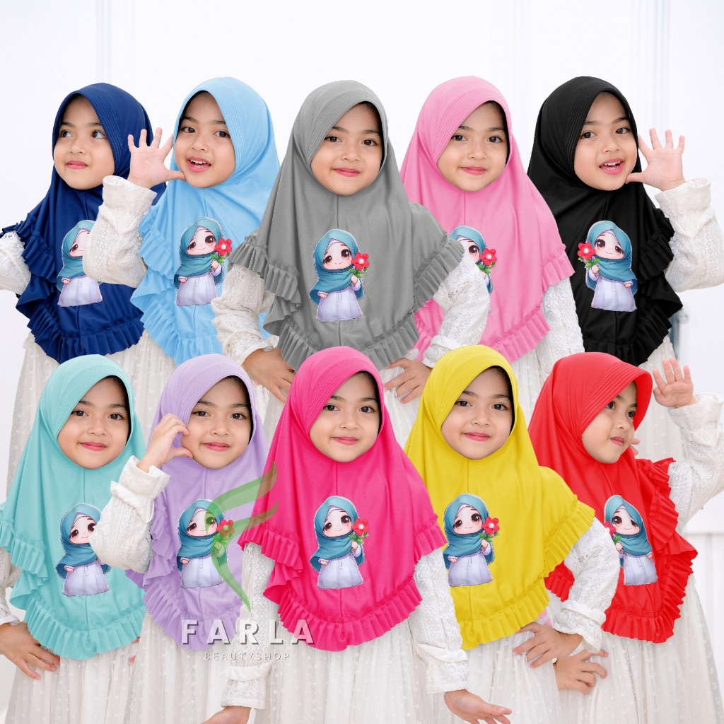 TERBARU  Bergo Anak Lily Murah Lucu / Jilbab Instan Jersey Usia 2-8 Tahun / Hijab Anak Perempuan Kar