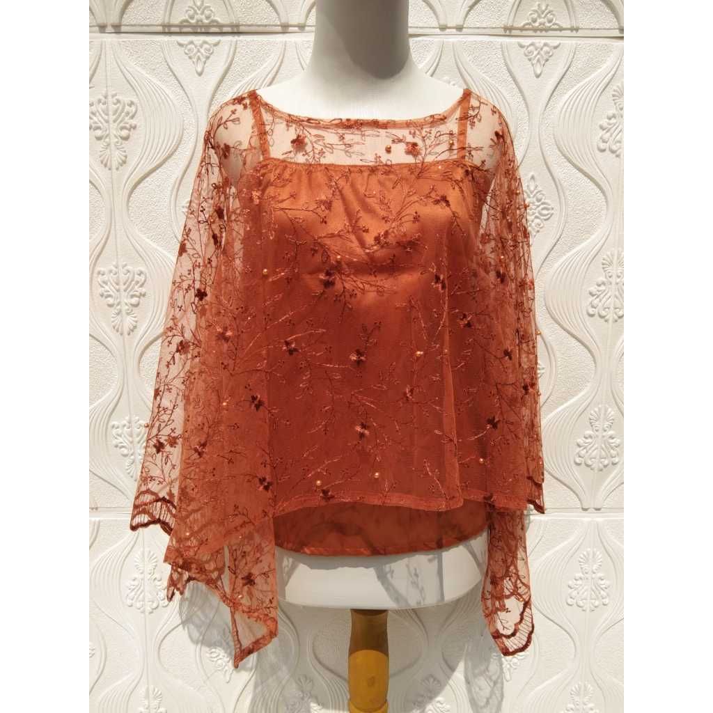 Standar Tille Mutiara Outer Brokat Wanita Kondangan Pesta Wisuda Baju Luaran Mewah Elegan Outer Cape