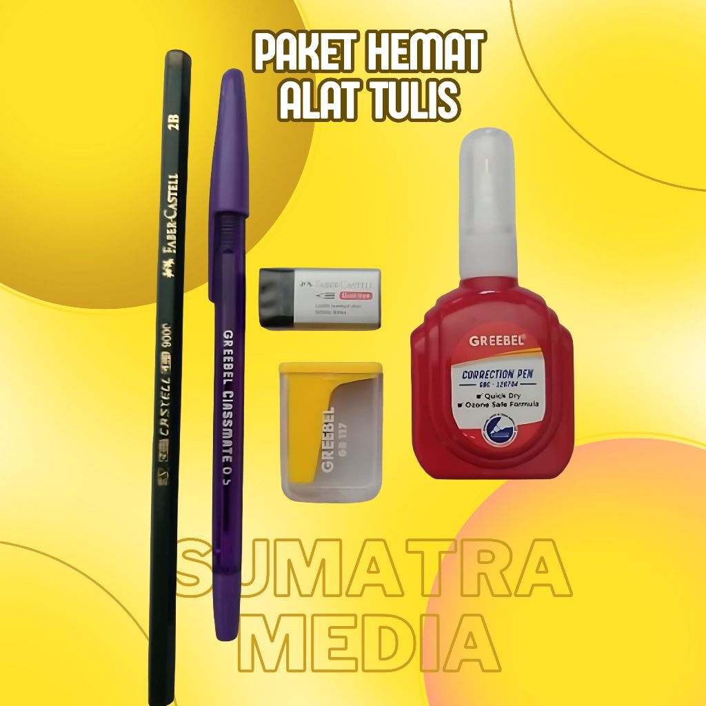 

Paket Alat Tulis Sekolah | Pensil, Pulpen, Penghapus, Peruncing, Tipe X