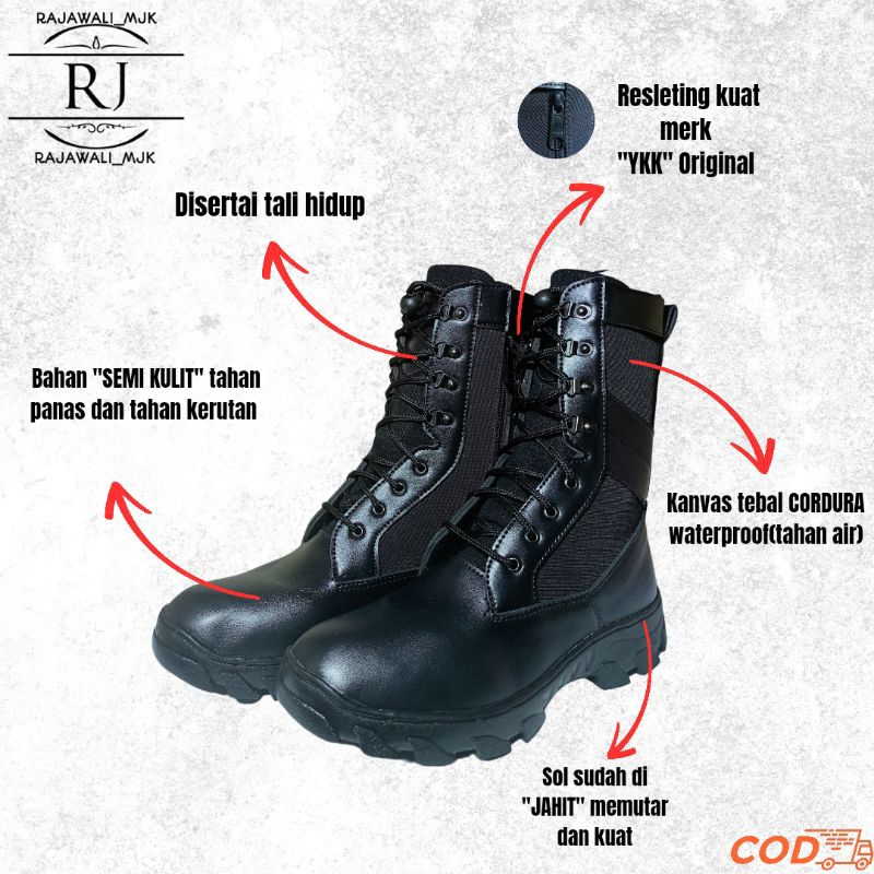 SEPATU PDL MODEL TACTICAL TERBARU HITAM KANVAS ANTI AIR PDL TNI POLRI SECURITY