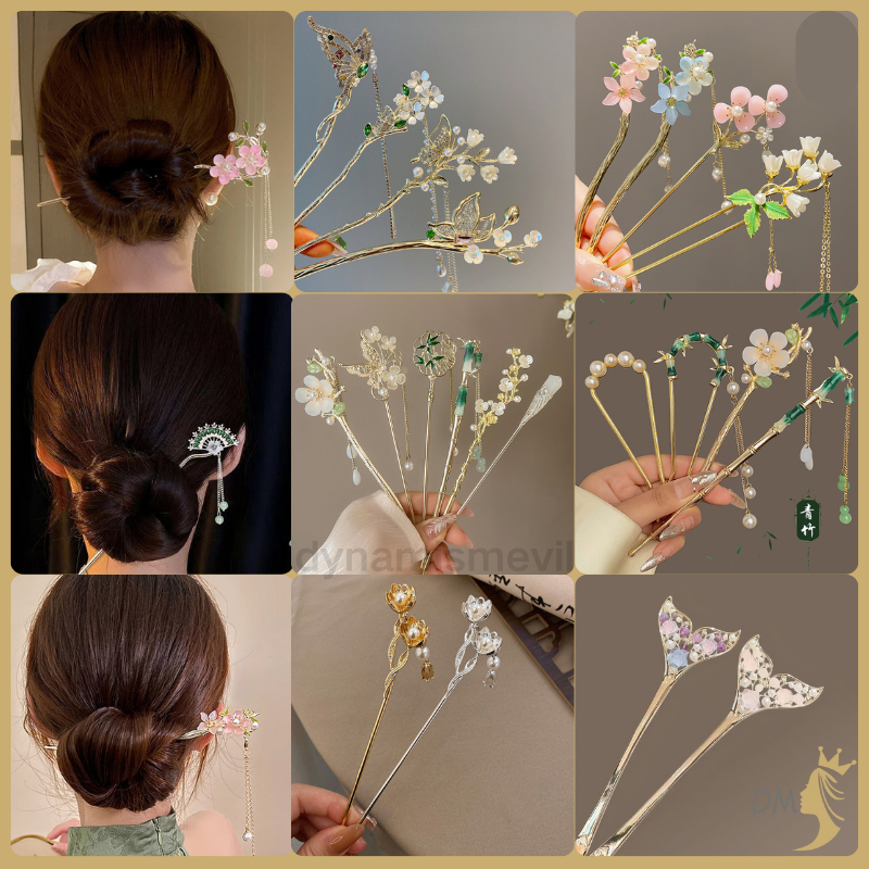 Tusuk Konde Rambut Bunga Tusuk Rambut Rumbai Pearl Tusuk Konde Mutiara Tusuk Konde 1 Jari-jari Retro