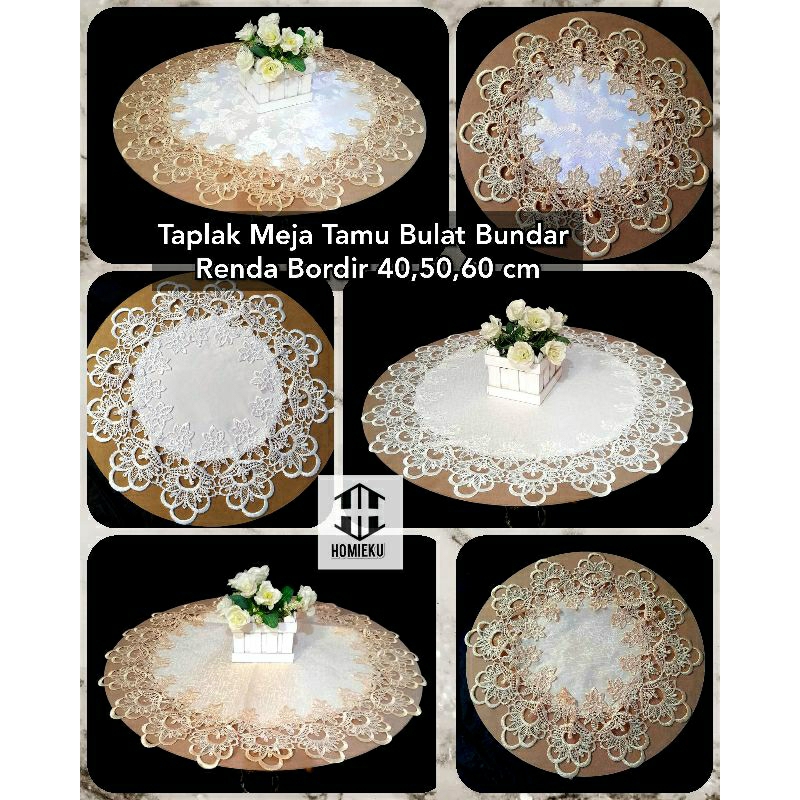 Taplak Meja Bulat Tamu Bordir Mewah Cantik Taplak Bundar 40 50 60 90 cm