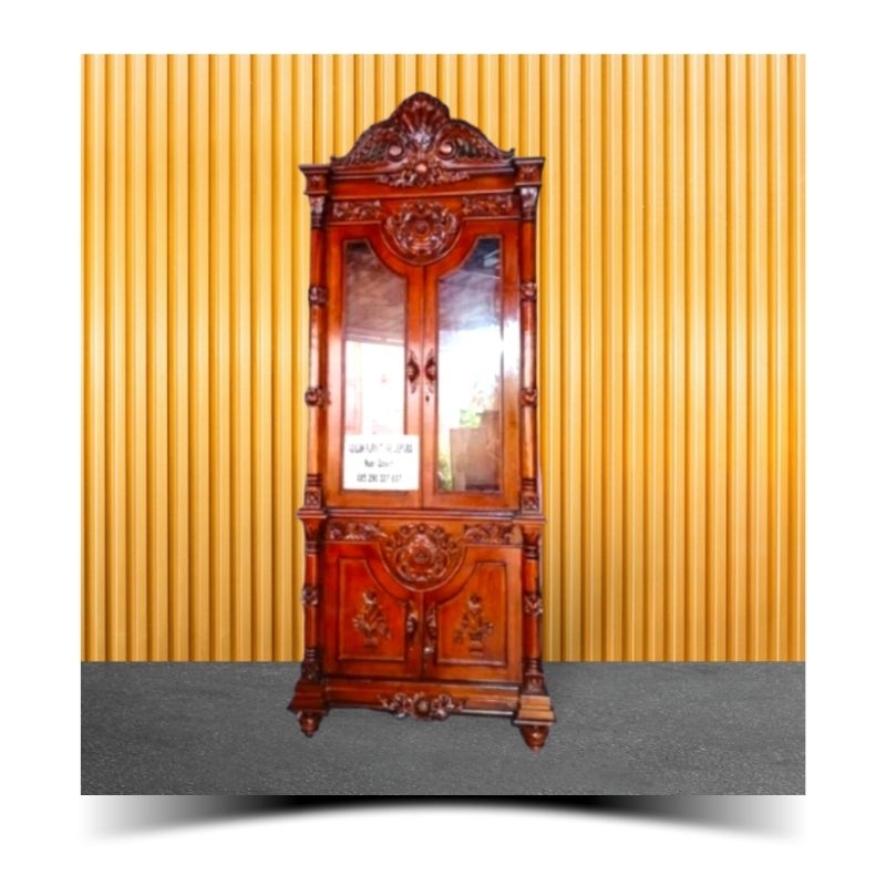 LEMARI HIAS LEMARI HIAS KACA LEMARI HIAS UKIR JEPARA KAYU JATI