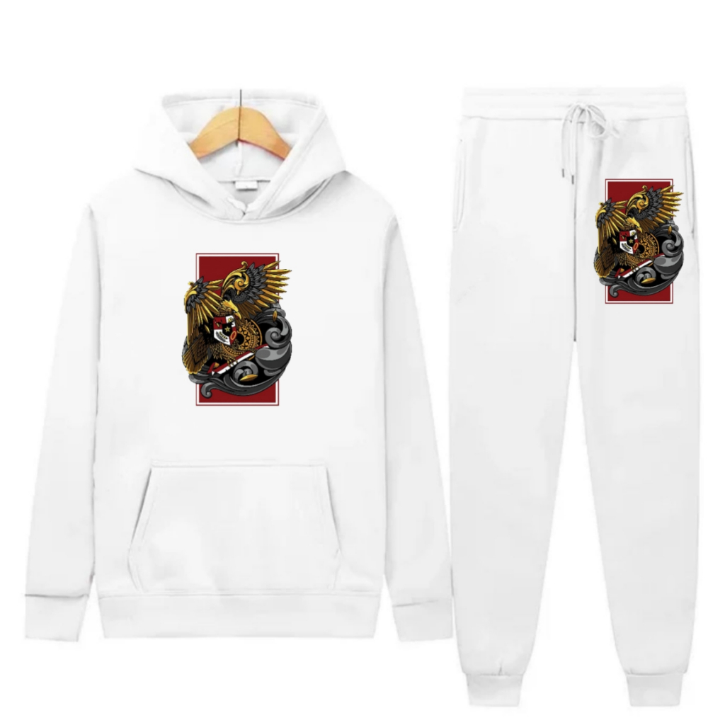 Setelan pria 1 set hoodie celana panjang pria jogger 1 stel jaket topi celana training bahan fleece 