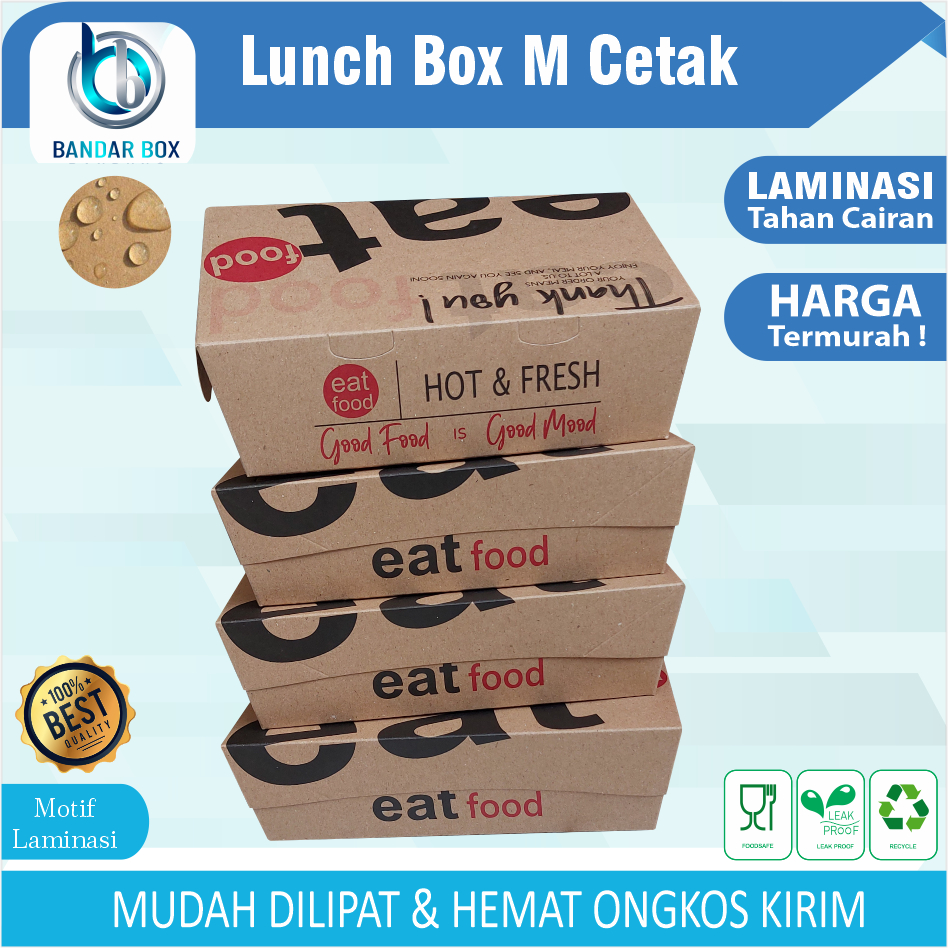 Lunc Box M Cetak eatfood Kotak Nasi Ayam Luch Box Paper Laminasi Dus makanan kue mie