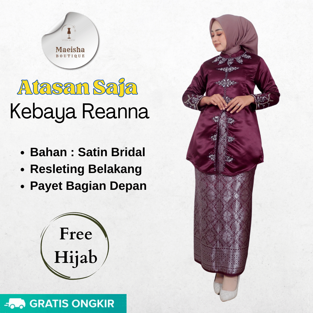 Atasan Kebaya Reanna Payet Free Hijab / Kebaya Modern / Kebaya Jumbo / Kebaya Satin Bridal / Kebaya 