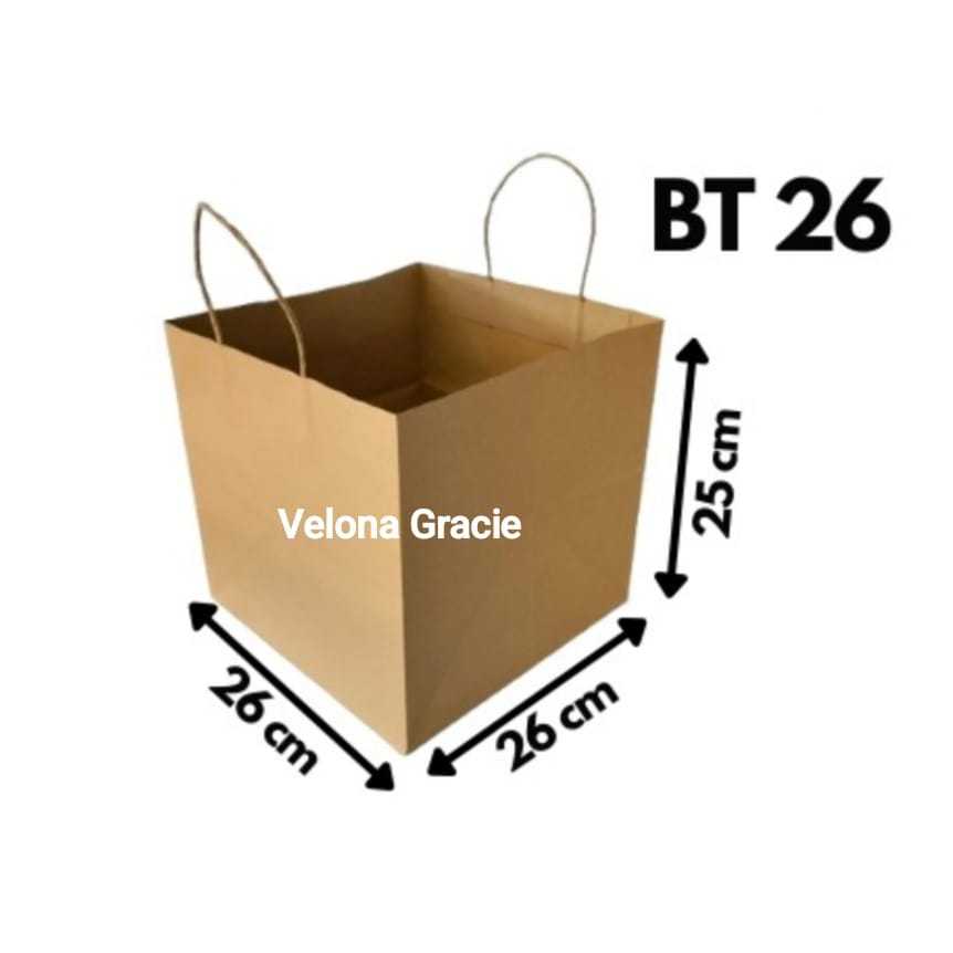 

Paper Bag Premium 26x26x25 isi 10 pcs Coklat Polos BT 26 untuk Dus 22x22 Dus 25x25