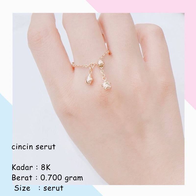 Cincin Emas Serut Vrs BINTANG 8k 0.700Gr free size model star