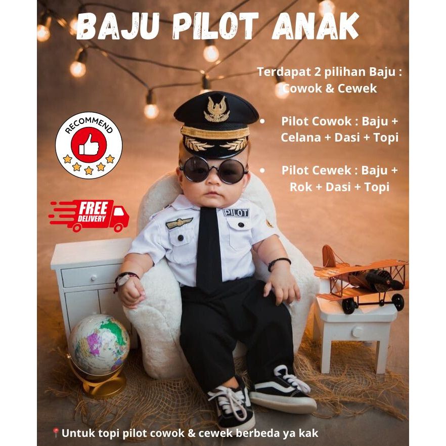 Baju Profsi Pilot Anak | Kostum Karnaval Pilot Free Topi | Seragam Pilot
